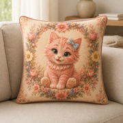 Representative sofa display of the Pink Kitten Bow Portrait cover with polyester insert