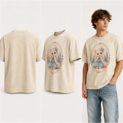 Pink Kitten Story Star Vintage T-Shirt — plain back, three-quarter and adult model views — The Fluffy Fam