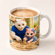 Representative product visualization showing the Pressed-Clay Flower Tiles ceramic mug rim, glossy glaze, handle and warm beverage