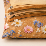 Representative Pressed Flower Page polyester print, knife-edge seam and concealed zipper detail
