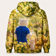 Primrose Lemon Stand — All-Over Print Hoodie — inferred back view with complementary rear artwork — The Fluffy Fam