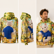 Primrose Lemon Stand — All-Over Print Hoodie inferred back, three-quarter side and adult model views — The Fluffy Fam