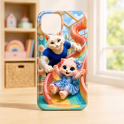 Rainbow Slide Swoosh tough phone case in a bright everyday playroom setting; surrounding props not included