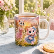 Rainbow Sprinkler Dash ceramic mug representative garden lifestyle visualization — The Fluffy Fam