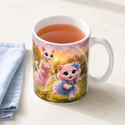 Rainbow Sprinkler Dash ceramic mug glaze, rim and tea detail — The Fluffy Fam