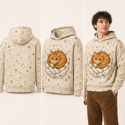 Receipt Nest Pullover Hoodie — inferred back, side and adult model views from approved front artwork