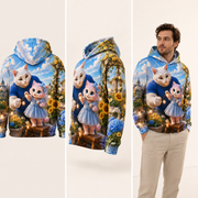 Rooftop String Lights Hoodie — inferred back, three-quarter and natural model views — The Fluffy Fam