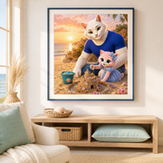Representative framed coastal-room visualization of Sandbox Moat Masterpiece art print; print sold unframed, frame and mat not included