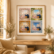 Seasons at the Same Window art print — representative framed room display; frame and mat not included