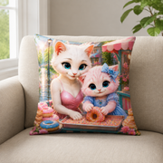 Representative sofa view of Sprinkle Donut Roll throw pillow with the Cover plus polyester insert option