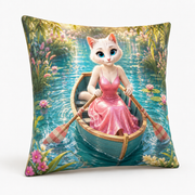 Striped Oar Pond Dip double-sided throw pillow reverse three-quarter view with the same full-face Mom Cat artwork — The Fluffy Fam