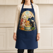 Representative adult model wearing Sunday Soup Helpers Navy apron; model, wardrobe and room props not included