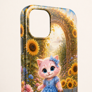 Sunflower Maze Shortcut tough phone case close detail of the camera opening, side button, edge and rounded corner