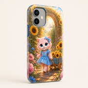 Sunflower Maze Shortcut tough phone case in three-quarter rear view showing camera rim, edge and button cover
