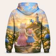 Back view — Sunset Lighthouse Walk — All-Over Print Hoodie