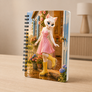 Sunshower Boot Shake spiral notebook, representative neutral desk lifestyle view of the full-bleed laminated cover