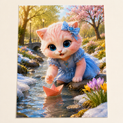 Thawing Stream Boat unframed single-sheet premium matte paper art print shown with all paper edges visible