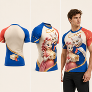 Tiny Socks Surprise Short-Sleeve Compression Shirt — inferred back, side and adult model views from approved front artwork