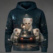 Tiny Garage Night Shift — Story-Back AOP Hoodie — front view