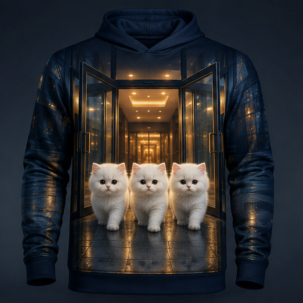 Automatic Door Drill — Story-Back AOP Hoodie — front view