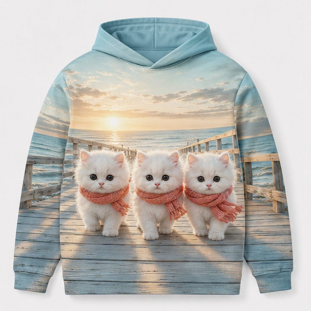First Shift on the Boardwalk — Story-Back AOP Hoodie — front view