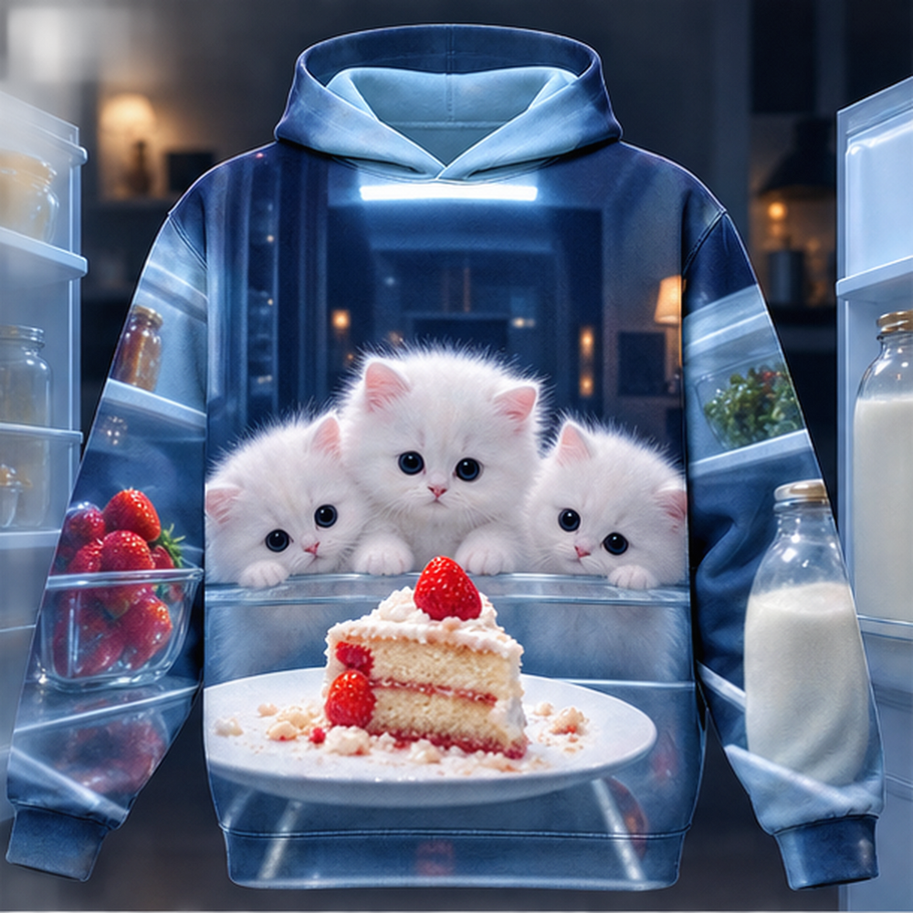 Midnight Fridge Interrogation — Story-Back AOP Hoodie — front view