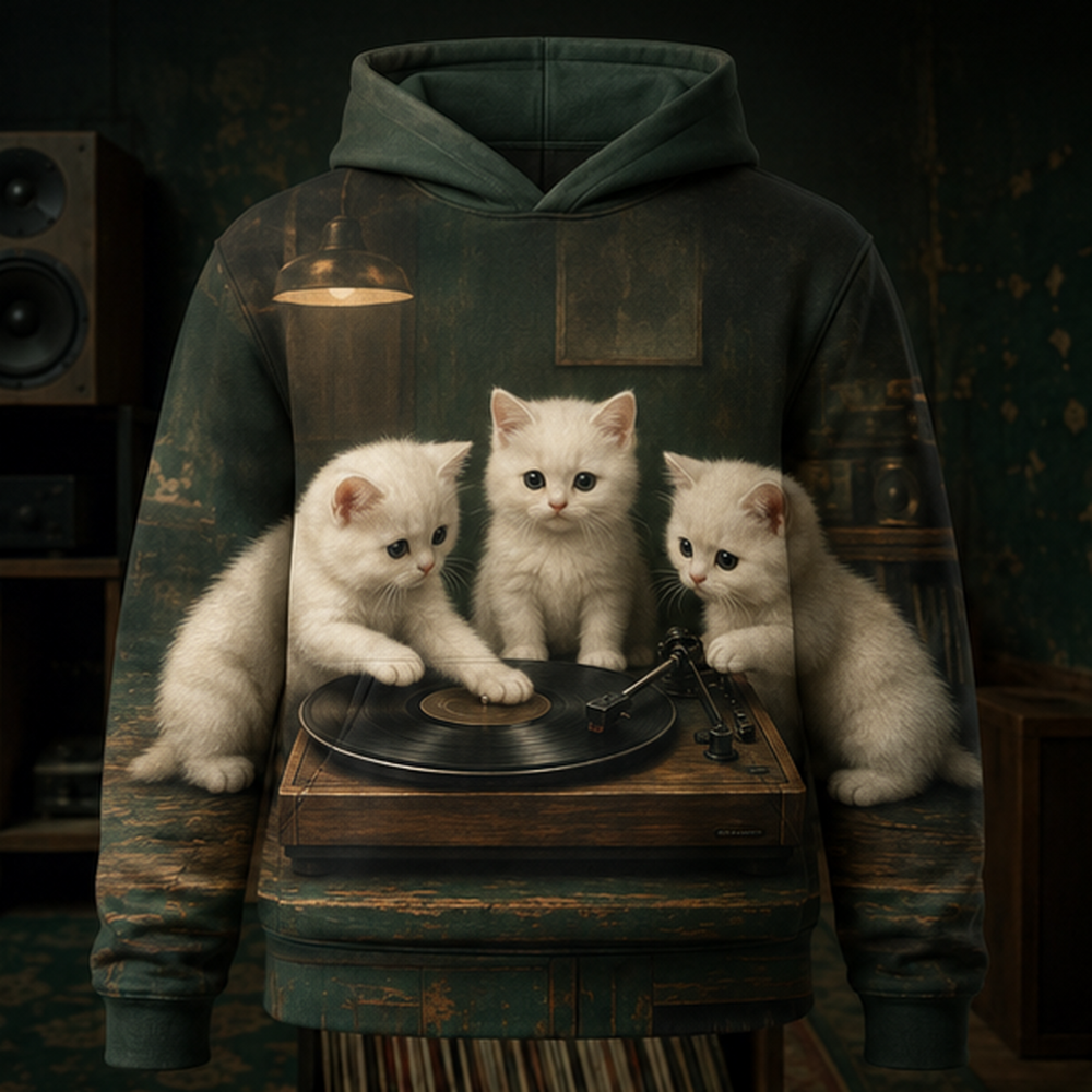 Before the Needle Drops — Story-Back AOP Hoodie — front view