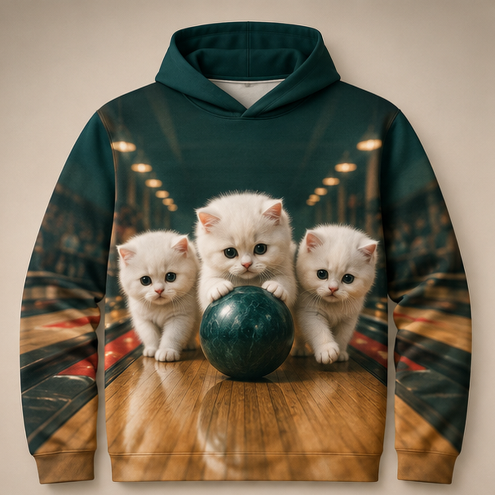 Bowling Ball Escort — Story-Back AOP Hoodie — front view