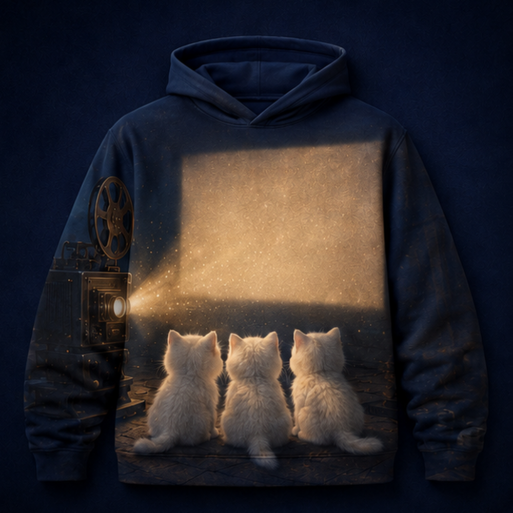 Projector Beam Vigil — Story-Back AOP Hoodie — front view