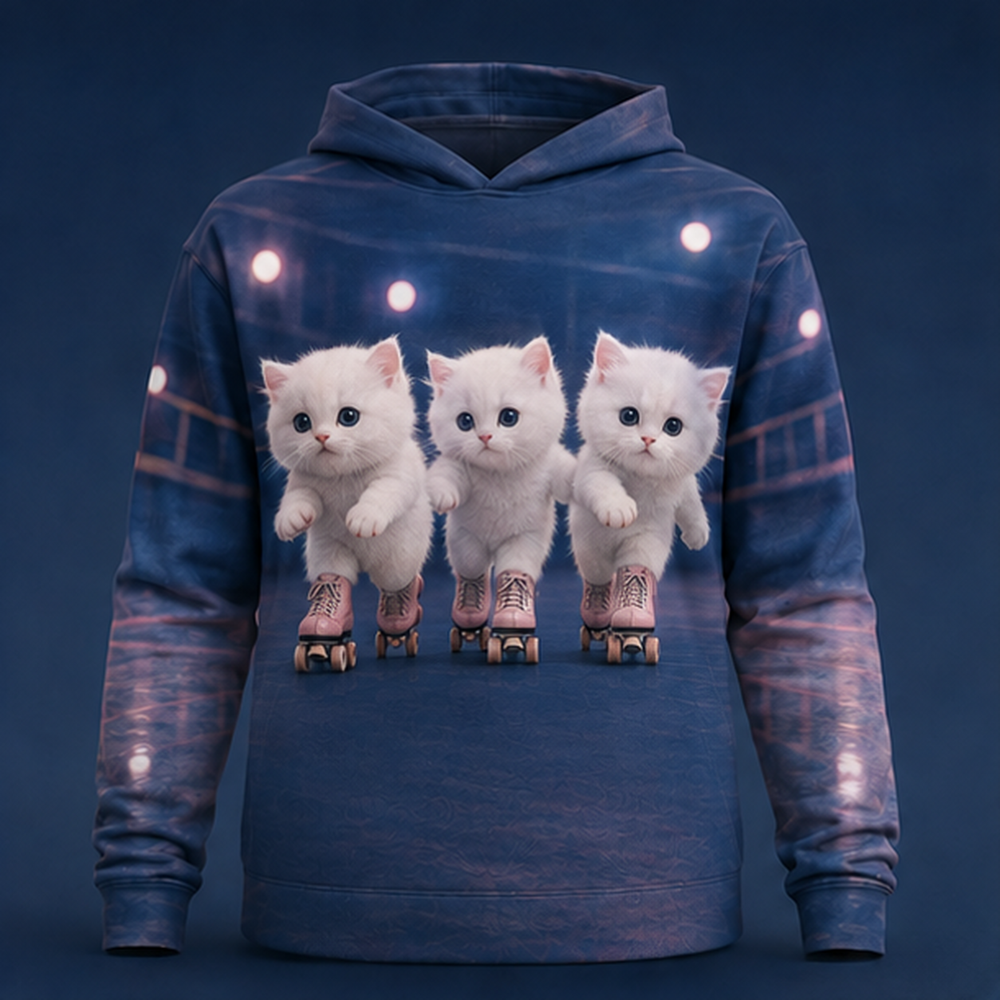 Mirror-Rink Turn — Story-Back AOP Hoodie — front view