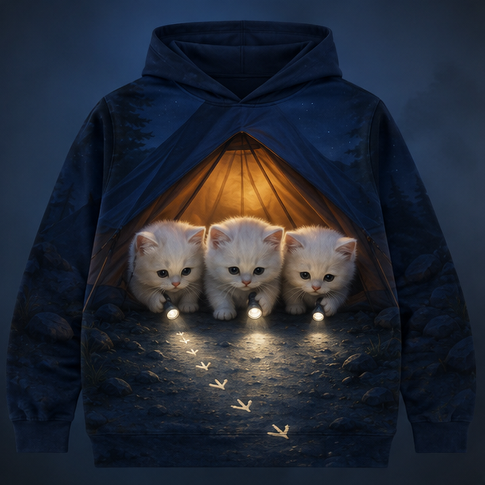 Footprints Outside the Tent — Story-Back AOP Hoodie — front view
