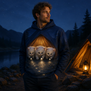 Footprints Outside the Tent — Story-Back AOP Hoodie — adult lifestyle view