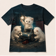 Tiny Garage Night Shift — AOP T-Shirt — front view