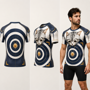 Treat Target Lock Short-Sleeve Compression Shirt — inferred back, side and adult model views from approved front artwork