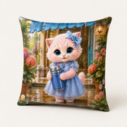 Representative reverse three-quarter view of the Warm Cocoa Stoop Arrival pillow with the same double-sided artwork