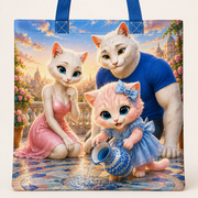 Natural-base Water Jug Mosaic tote front canvas weave, handle reinforcement stitching and full-face print detail