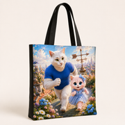Weather Vane Corner Turn black canvas tote — representative three-quarter view; front artwork only