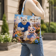 Weather Vane Corner Turn canvas tote — representative shoulder-carry lifestyle view; front artwork only