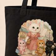 Weekend Errands Crew Black cotton canvas tote weave, handle stitching and print detail; front artwork only