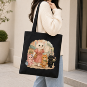 Representative shoulder-worn view of Weekend Errands Crew Black canvas tote; front artwork only