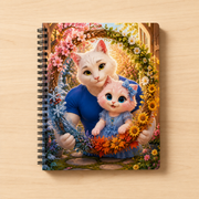 Representative desk view of Year-Round Family Embrace spiral notebook with black wire binding
